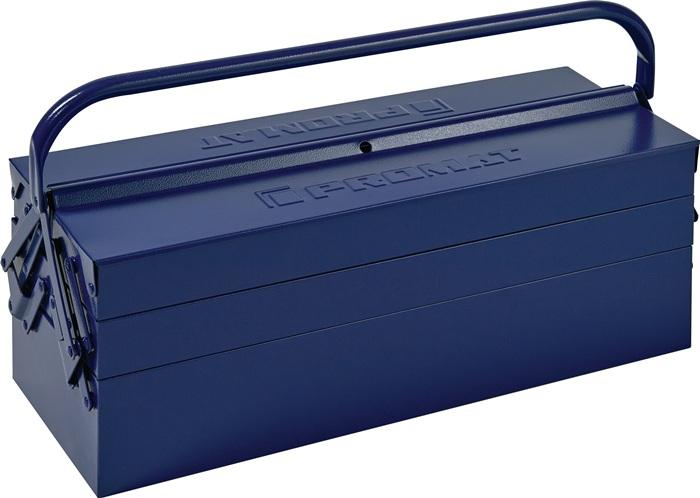 Caisse à outils 5 pièces - L extérieure 530x200xH200 mm - PROMAT - Tôle d'acier bleu verni avec poignée rabattable_0