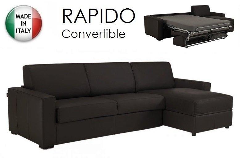 Canapé d'angle Dreamer convertible express 140 cm - cuir vachette marron - matelas 16 cm haute résilience_0