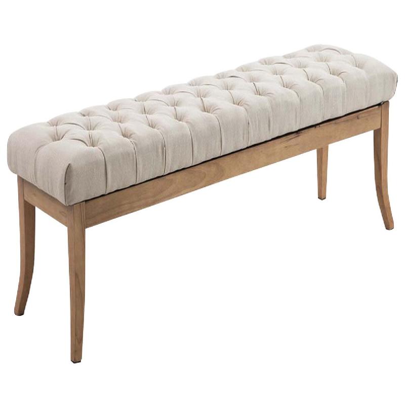 Décoshop26 - Banc design Chesterfield 150 cm avec coutures décoratives tissu crème piétement en bois clair 10_0003698 - Bois massif 3000251723946_0