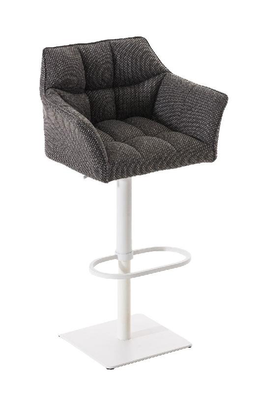 Décoshop26 - Tabouret de bar chaise haute de comptoir couture carrées assise en tissu gris titane cadre en métal blanc 10_0004757 - blanc métal 30_0