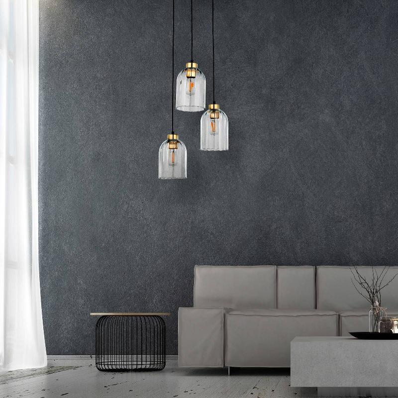 TK LIGHTING SUSPENSION EN VERRE SATIPO, 3 LAMPES, TRANSPARENTE