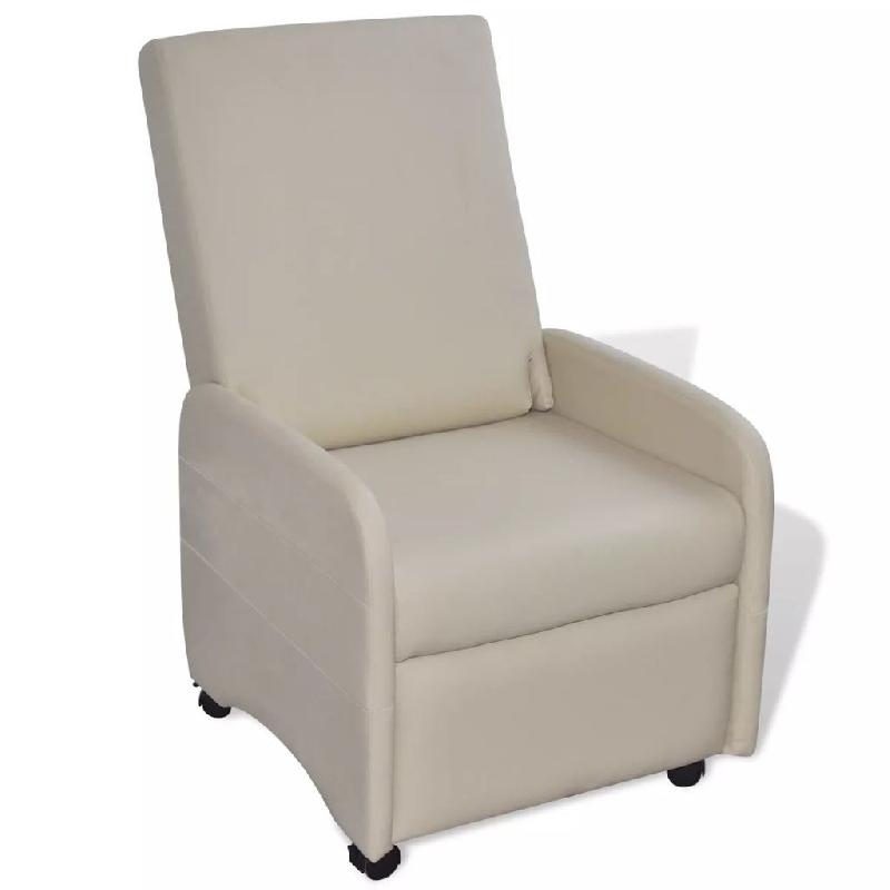 Fauteuil lounge pliable en cuir synthétique crème - design club, châssis robuste et réglable_0