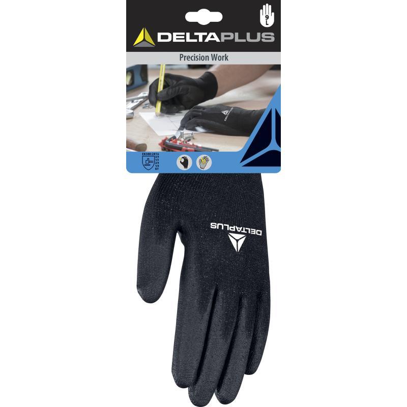 Gant tricot polyester - Paume en polyuréthane DPVE702PN - Jauge 13 pour travaux publics et automobile_0
