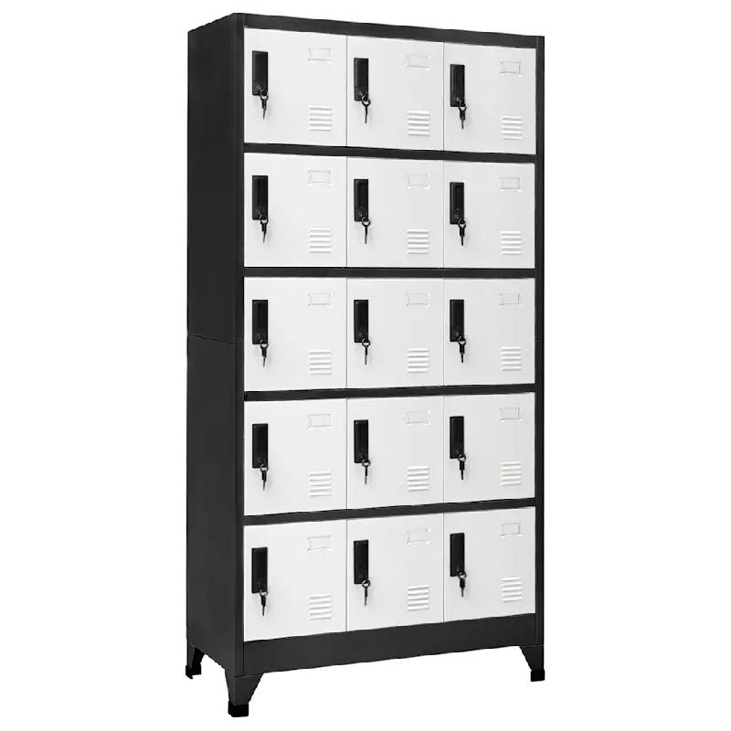 Helloshop26 - Armoire à casiers moderne avec 15 portes verrouillables 90 x 40 x 180 cm en acier anthracite 02_0047035 - acier 3000234558848_0