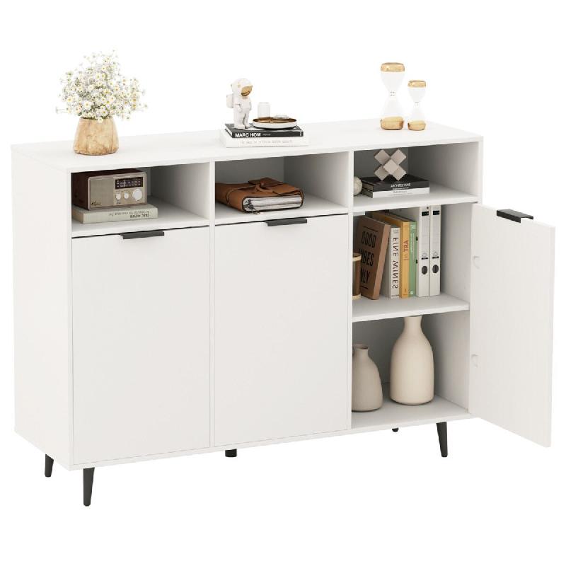 Helloshop26 - Buffet meuble de rangement 120 x 40 x 90 cm avec étagères réglables à 5 niveaux design moderne en MDF blanc 20_0010819 - blanc Bois_0