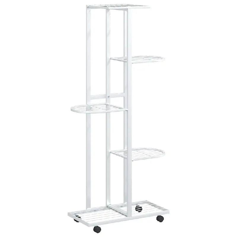 Helloshop26 - Jardinière à 5 niveaux pratique avec roues 44 x 23 x 100 cm style moderne en fer blanc 02_0047085 - blanc 3000234586230_0