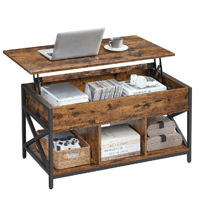 Helloshop26 - Table basse table de salon relevable table basse avec rangement caché et compartiments ouverts cadre en acier 50 x 100 12_0007491 - 300_0