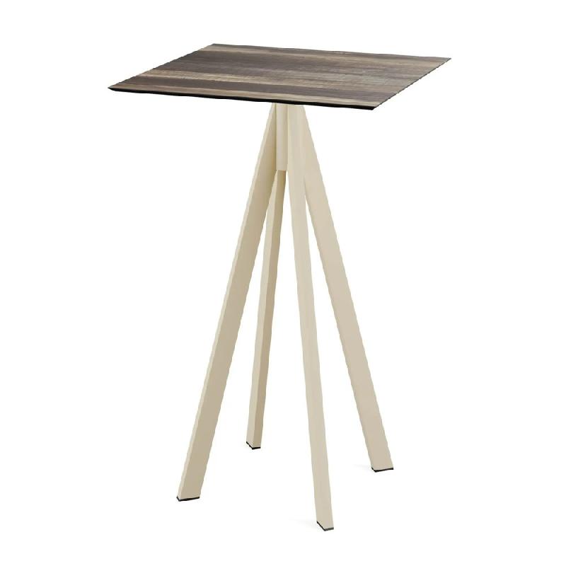 Infinity mange-debout avec piètement sable + plateau HPL Tropical Wood 70x70 cm_0