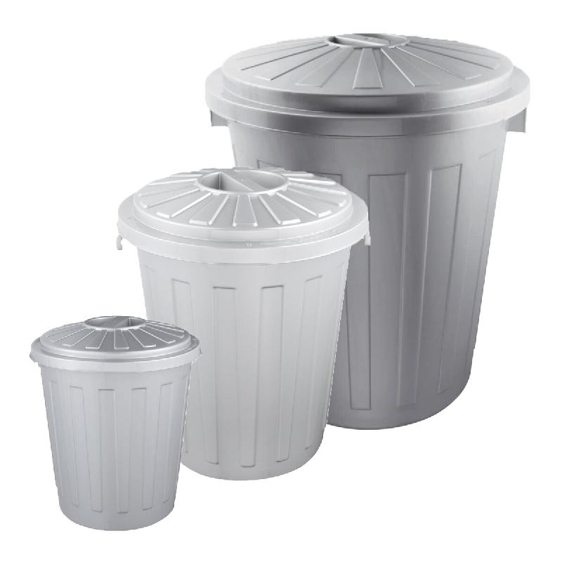 KEEEPER - Mats Set de 3 Poubelles 7/23/50L en Plastique de couleur Argentée - argenté plastique PK3032_0