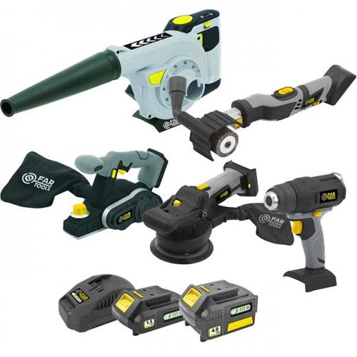 KIT 5 MACHINES OUTILLAGE 18V + BATTERIES 1,5AH + 4AH + CHARGEUR FARTOOLS