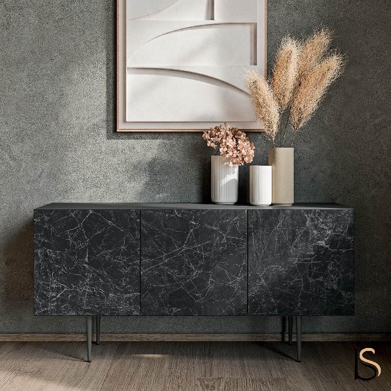 Meuble 3 portes Bloom - Quadrifoglio - Anthracite, Laqué gris ombre, Ceram noir Greco_1