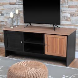 Meuble TV contemporain 2 portes L120cm Franck Bois et Noir - 3327480071328_0