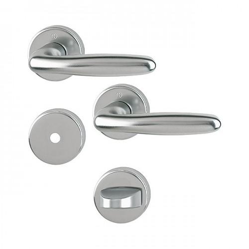 POIGNÉES DE PORTE SUR ROSACES RONDES VERONA - ALUMINIUM FINITION INOX - CONDAMNATION HOPPE