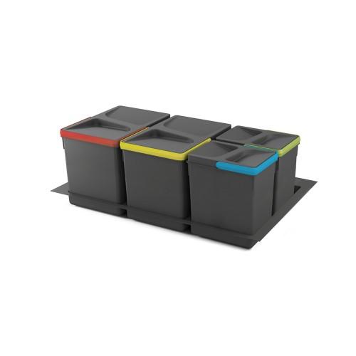 POUBELLES DE RECYCLAGE - 2 X 15L + 2 X 7L - 800MM - PLASTIQUE - GRIS EMUCA