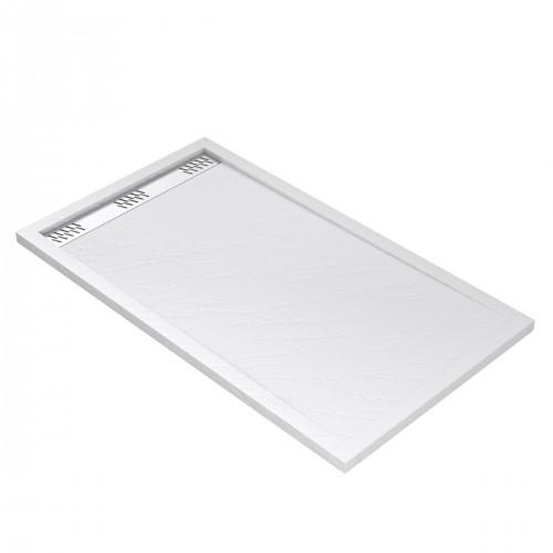 RECEVEUR DE DOUCHE EFFET PIERRE BLANC - CANIVEAU - 140 X 80 CM - PEDRA AURLANE