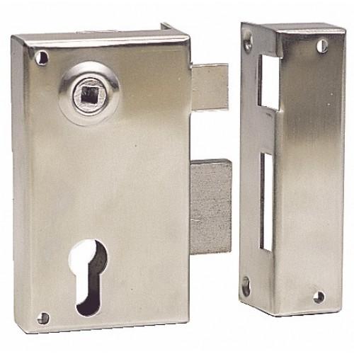 SERRURE EN APPLIQUE VERTICALE - POUR CYLINDRE EUROPÉEN - INOX - D DEVISMES