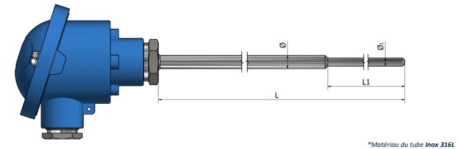 Sonde à résistance PH20 - Tête de raccordement avec embout rétreint - Pt100, Pt500, Pt1000_0