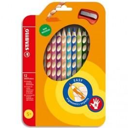 STABILO EASY COLOR ETUI DE 12 CRAYONS DE COULEUR ERGONOMIQUE SPÉCIAL DROITIER - BOIS CERTIFIÉ FSC