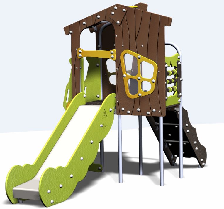 Structure de jeux combinée tour double Declik - DK10905I - CREA Équipements - Âge 2 à 8 ans - Capacité 10 enfants_0