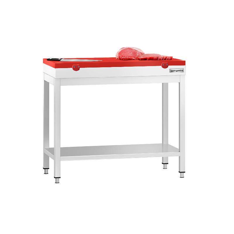 Table inox de découpe avec plan rouge - Profondeur 600 mm | Ggm - 800_0