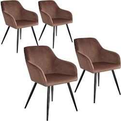 Tectake 4 Chaises MARILYN Design en Velours Style Scandinave - brun-noir -404043 - marron plastique 404043_0