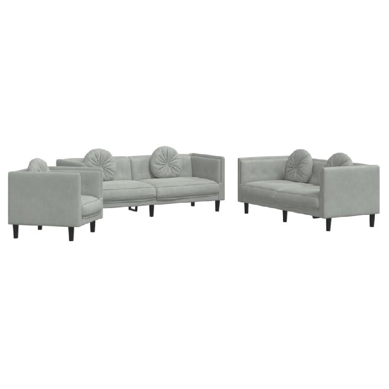 VidaXL Ensemble de canapés 3 pcs avec coussins gris clair velours Modèle Mermontia - 3209247_0