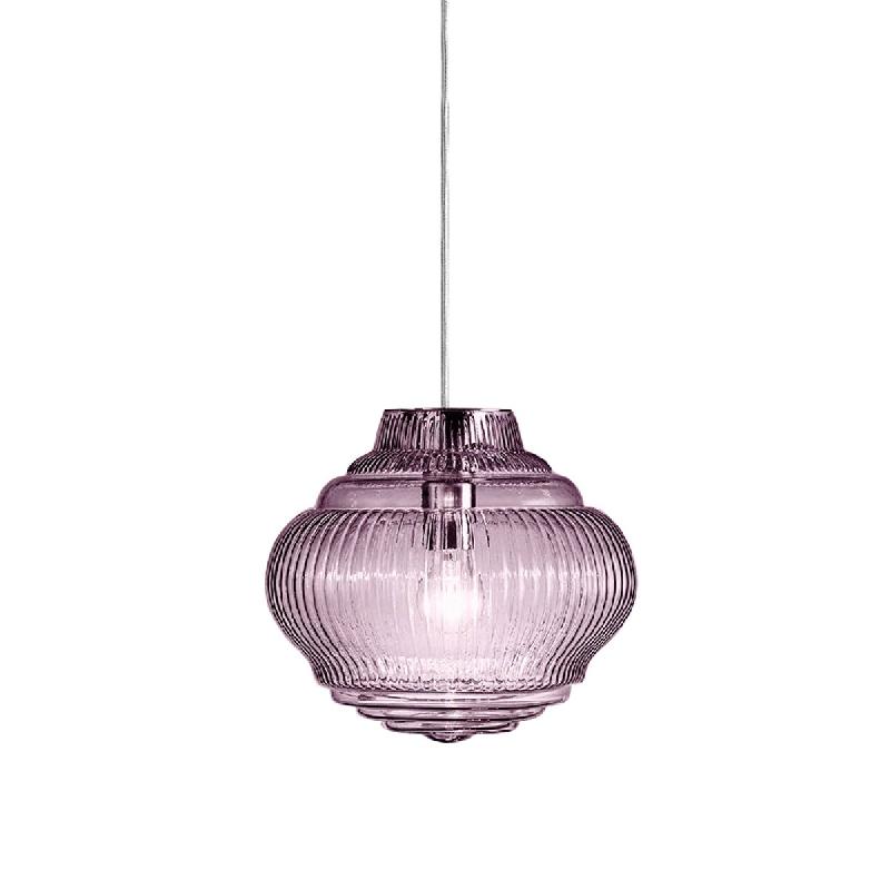 Zafferano Bonnie Lampe à suspension en verre soufflé Améthyste avec finition rigadin et structure en métal gris, diamètre 27,5 cm, design artisan_0