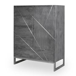 Buffet 5 Tiroirs Et 1 Porte Tina Gris - Bois massif asl012_0