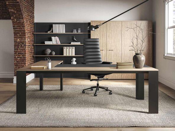 Bureau de direction Ono 4X avec retour avec surface en bois et cuir_0