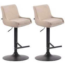 CLP Lot de 2 Tabourets de bar Club en Tissu Crème/Noir - beige textile 318879_0