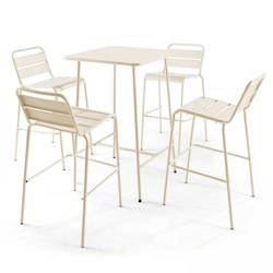 Oviala Business Ensemble table de bar et 4 chaises hautes en métal ivoire - Oviala - beige acier 109208_0