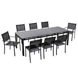 Oviala Business Ensemble table de jardin extensible et 8 assises en aluminium gris - Oviala - gris aluminium 105607_0