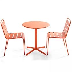 Oviala Business Ensemble table de terrasse ronde et 2 chaises métal orange - Oviala - orange acier 106889_0