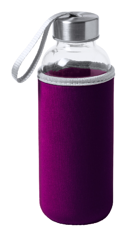 Gourde de sport en verre - 420 ml - Recouverte de néoprène avec dragonne - Couleur violette_0