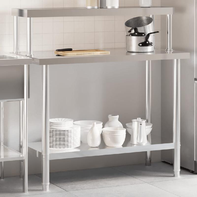 Vidaxl table de travail de cuisine avec étagère 110x55x120 cm inox 3208899_0