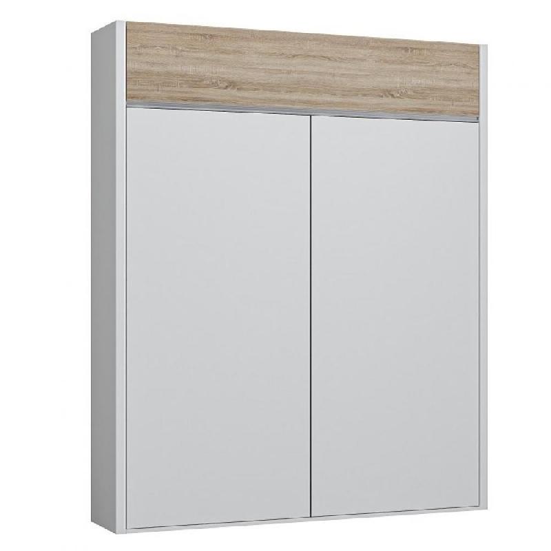 ARMOIRE LIT ESCAMOTABLE ALADYNO BLANC MAT BANDEAU BLANC CHÊNE 160*200 CM_0