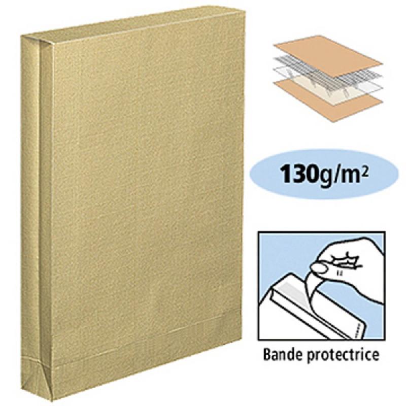 COURONNE BOÎTE DE 125 POCHETTES AVEC SOUFFLET SANS FENÊTRE - AUTO-ADHÉSIVES - EN KRAFT BLOND ARMÉ - 260 X 330 MM (130 G/M²) - COULEUR KRAFT BLOND