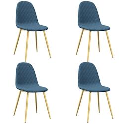 Décoshop26 - Set de 4 chaises de salle à manger couture en losange en tissu velours bleu pieds en métal doré DEC025609 - bleu 3000255344000_0