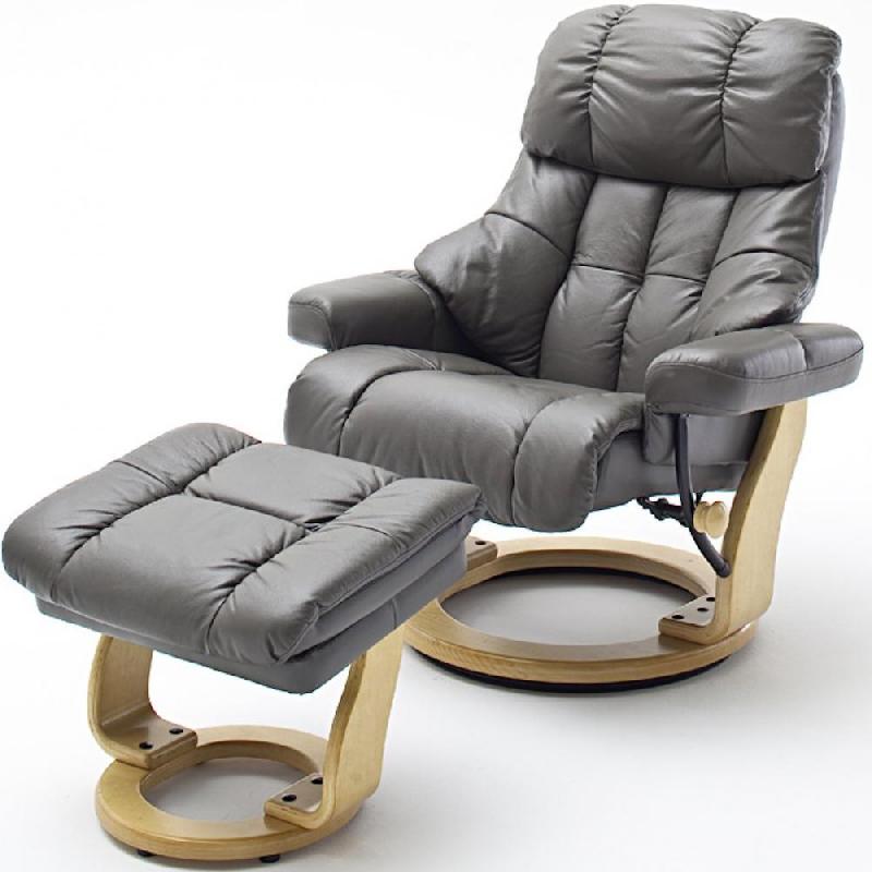 FAUTEUIL RELAX CLAIRAC ASSISE EN CUIR NOUGAT PIED EN BOIS NATUREL AVEC REPOSE PIED_0