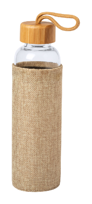 Gourde en verre 500 ml - manchon naturel en polyester - couvercle bambou_0