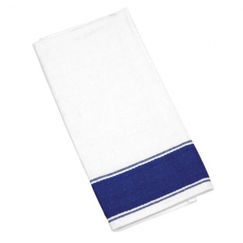 LOT DE 10 SERVIETTES 100% COTON BLANCHES ET BLEUES