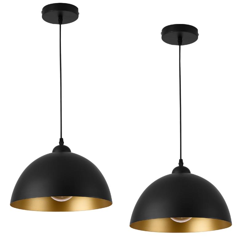 Lot de 2 lampes à suspension éclairage intérieur hauteur réglable métal diamètre 30 cm noir doré 03_0005761