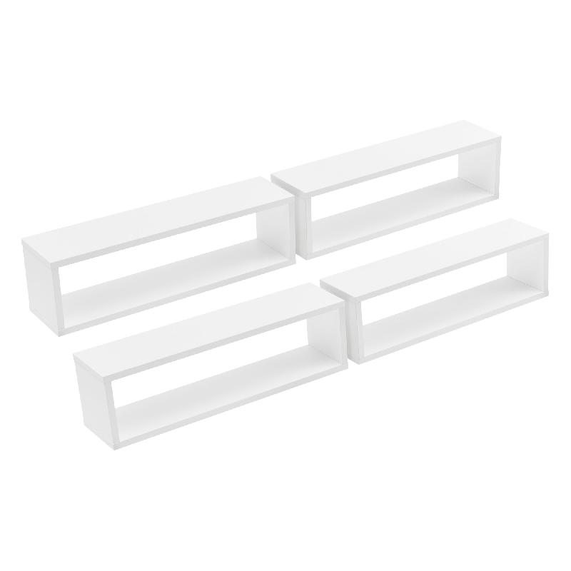 Lot de 4 étagères murales design - Set d'étagères flottantes stylées - Montage horizontal ou vertical - Capacité 7 kg - 59 cm - Blanc mat - 03_0005800_0