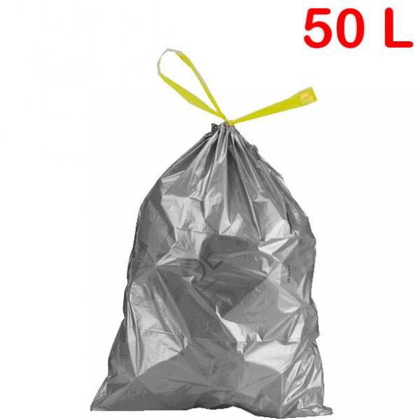 Sac poubelle à liens coulissants 50L 28µ - couleur argent - système de fermeture rapide et sûr - Marque Rolléco_0