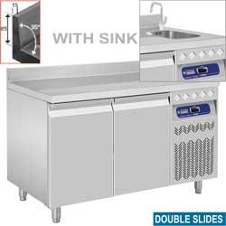 Table frigorifique murale ventilée 2 portes GN 1/1 avec évier - DT131/PMA+EV - Acier inox alimentaire AISI 304_0