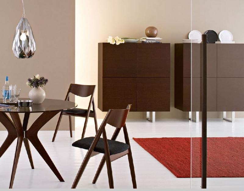 Calligaris buffet haut design horizon wengé dessus verre noir 4 portes