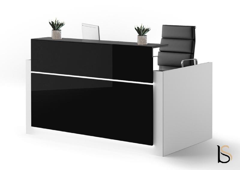 Bureau d'accueil 1 personne Avant - Ofitres - 149, Blanc, Oui, Noir brillant_1