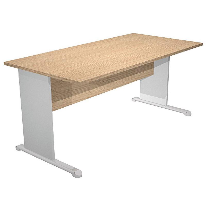 BUREAU DROIT PRONTO TENDANCE - L.140 X P.80 CM - PLATEAU CHENE - PIEDS L ALUMINIUM