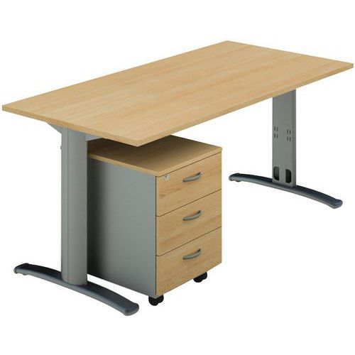 BUREAU PIEDS DALIA 120X80 CM+CAISS MOBILE 3 TIR. HÊTRE / ALU - QUADRIFOGLIO