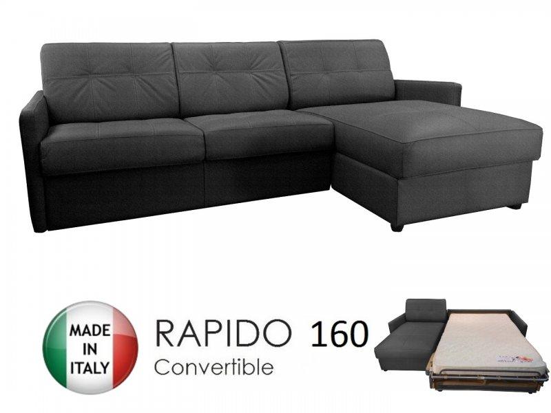 Canapé d'angle réversible express Cube Deluxe 160cm - Coffre - Cuir vachette gris graphite - Matelas 16 cm_0
